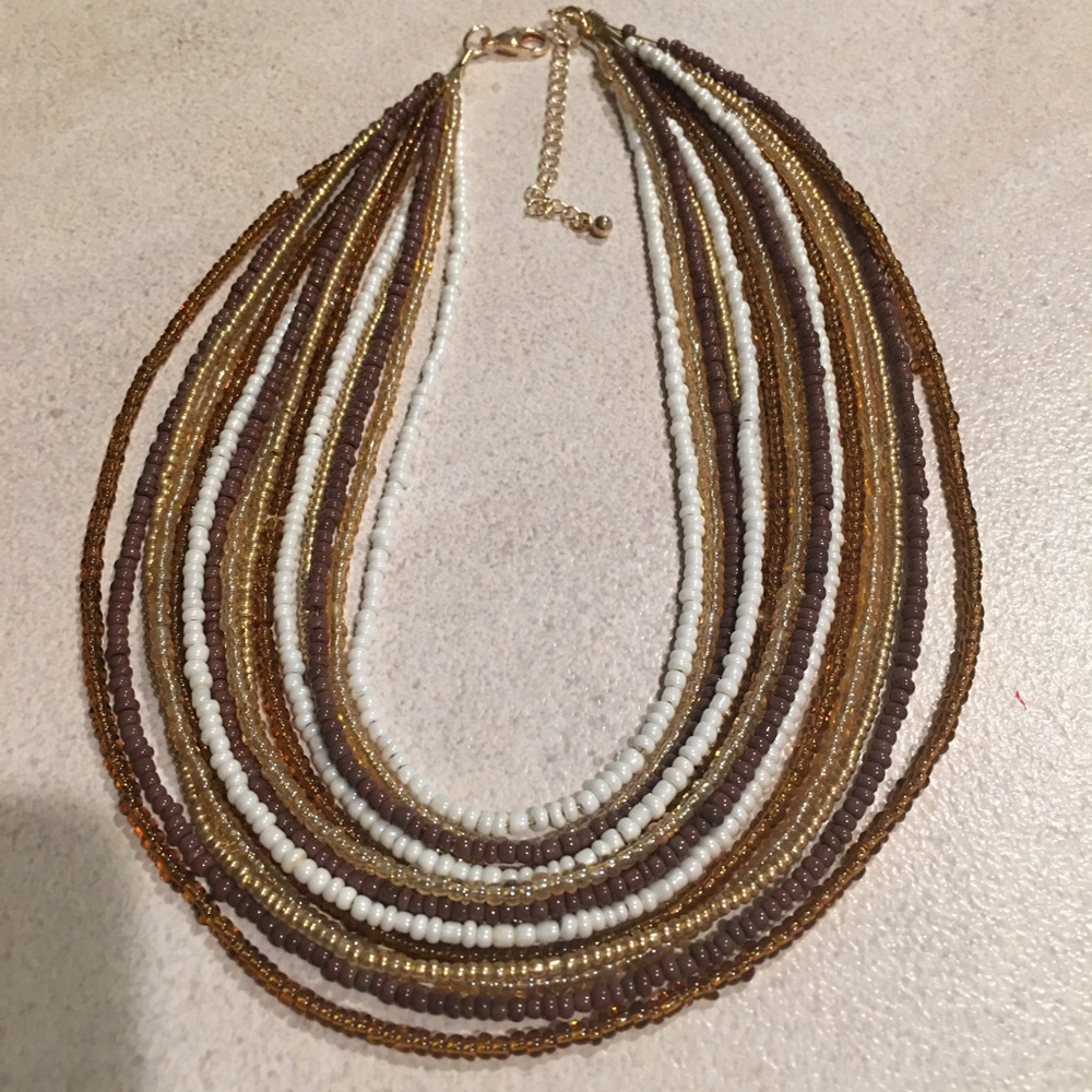 Bib style beaded multi-strand necklace